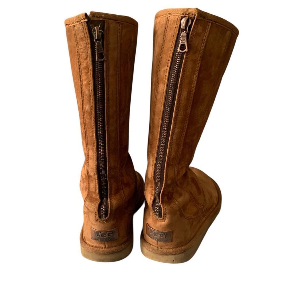 Ugg Chestnut Knightsbridge Back Zip  Suede Shearling Sheepskin Boots women’s sz